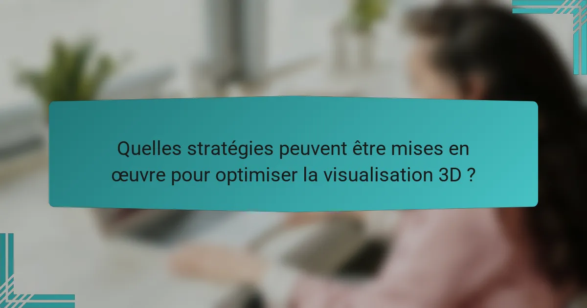 Quelles stratégies peuvent être mises en œuvre pour optimiser la visualisation 3D ?